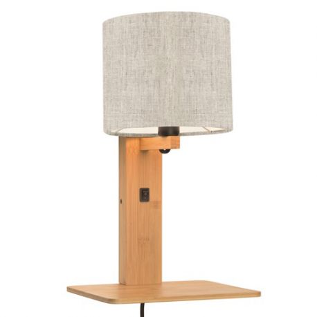 Aplice, corpuri de iluminat pentru pereti - Aplica cu raft din bambus si abajur din tesatura in, Andes natur/ in deschis