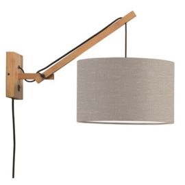 Aplice, corpuri de iluminat pentru pereti - Aplica cu brat directionabil din bambus si abajur din tesatura in, Andes natur/ g...
