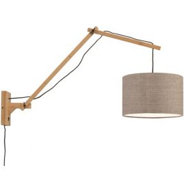 Aplice, corpuri de iluminat pentru pereti - Aplica cu brat articulat din bambus si abajur din tesatura in, Andes natur/ in in...