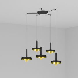 Pendule, Lustre suspendate - Lustra cu 5 Pendule design modern WHIZZ negru/auriu