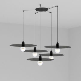 Pendule, Lustre suspendate - Lustra cu 5 Pendule design modern PLAT negru