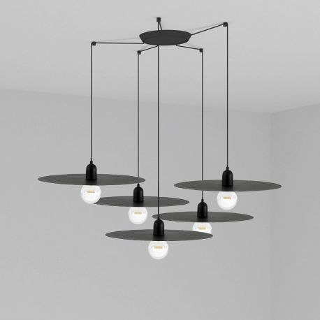 Pendule, Lustre suspendate - Lustra cu 5 Pendule design modern PLAT negru