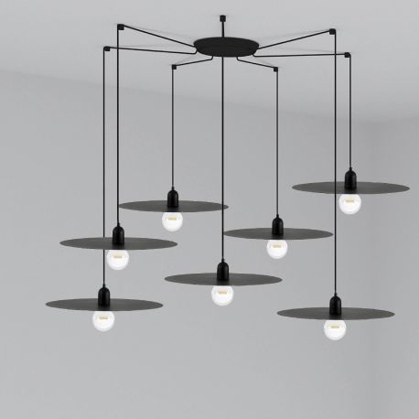 Pendule, Lustre suspendate - Lustra cu 7 Pendule design modern PLAT negru