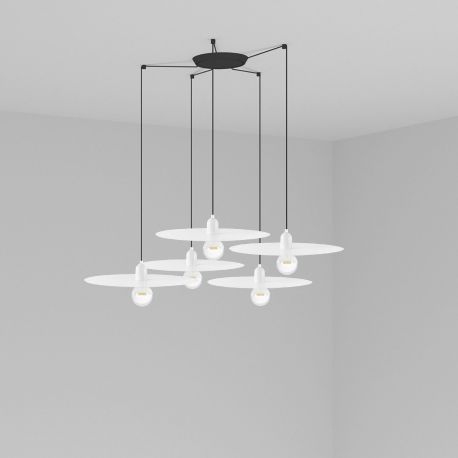 Pendule, Lustre suspendate - Lustra cu 5 Pendule design modern PLAT alb