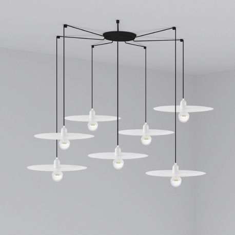 Pendule, Lustre suspendate - Lustra cu 7 Pendule design modern PLAT alb