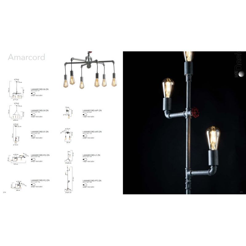 Corpuri de iluminat Lustra design industrial AMARCORD zinc