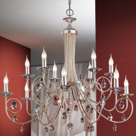 Candelabre, Lustre - Candelabru 12 brate stil clasic cu cristale Swarovski Giada argintiu mat