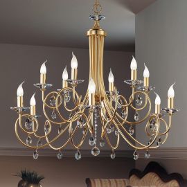 Candelabre, Lustre - Candelabru 12 brate stil clasic cu cristale Swarovski Giada auriu mat
