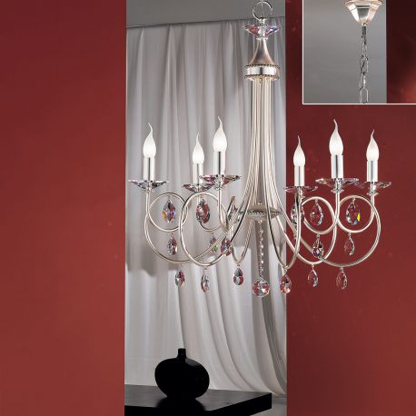 Candelabre, Lustre - Candelabru 6 brate stil clasic cu cristale Swarovski Giada argintiu mat