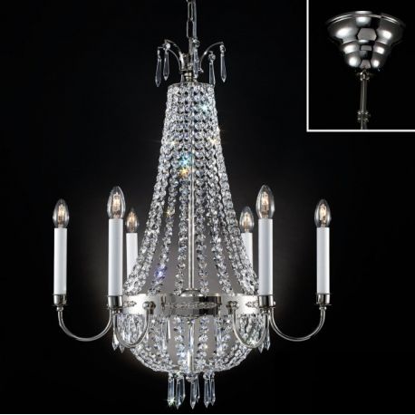 Lustre Cristal Asfour - Candelabru clasic din alama decorat cu cristale Asfour Empire dia 62cm, antique silver