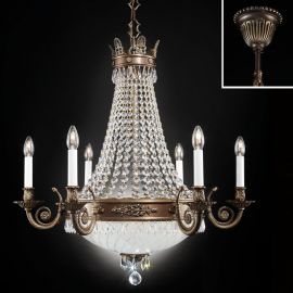 Lustre Cristal Scholer - Candelabru clasic din alama si cristale Schöler Empire, antique brass