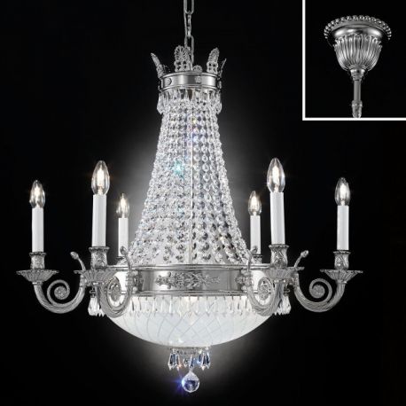 Lustre Cristal Scholer - Candelabru clasic din alama si cristale Schöler Empire, antique silver