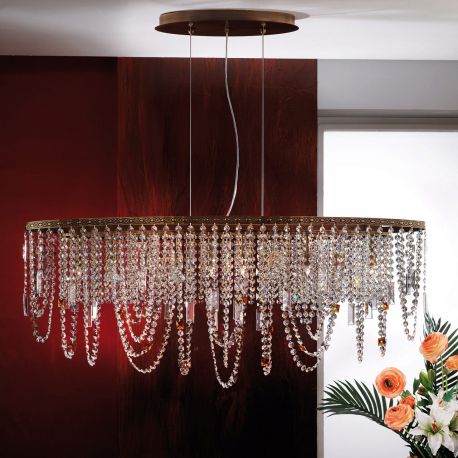 Lustre Cristal Scholer - Lustra ovala din alama si cristale Schöler Kristalldesign 110x25cm, Antique Brass