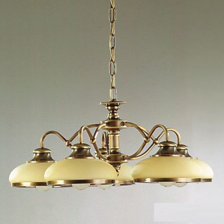 Candelabre, Lustre - Candelabru design clasic cu 5 brate Landhaus alama antic/ sticla champagne mata