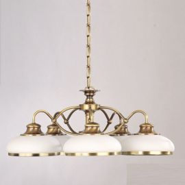 Candelabre, Lustre - Candelabru design clasic cu 5 brate Landhaus alama antic/ sticla alba mata