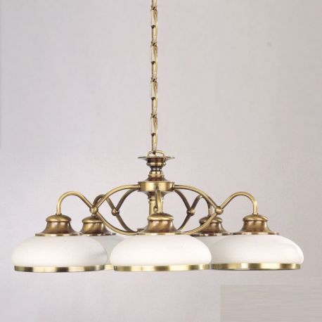 Candelabre, Lustre - Candelabru design clasic cu 5 brate Landhaus alama antic/ sticla alba mata