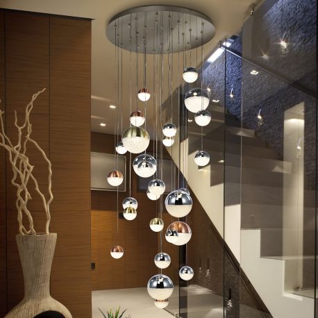 Corpuri de iluminat Lustre pentru casa scarii - LUSTRA XXL cu 27 pendule LED, H-300cm, DIMABILA prin BLUETOOTH Sphere