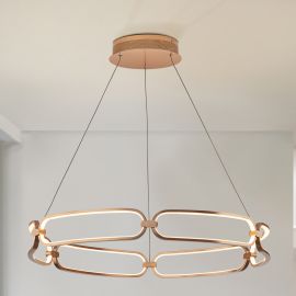 Pendule, Lustre suspendate - Lustra LED suspendata design ultra-modern, dimabila cu telecomanda, 80cm Colette auriu roze