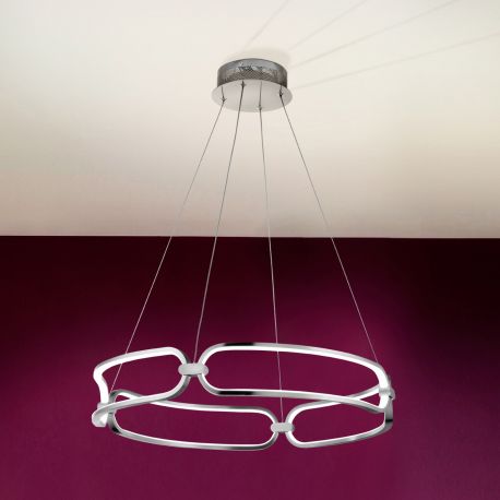 Pendule, Lustre suspendate - Lustra LED suspendata design ultra-modern, dimabila cu telecomanda, 60cm Colette crom