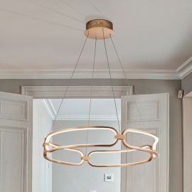 Pendule, Lustre suspendate - Lustra LED suspendata design ultra-modern, dimabila cu telecomanda, 60cm Colette auriu roze