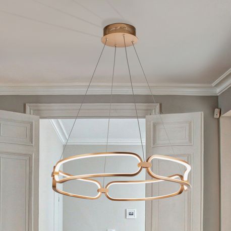 Pendule, Lustre suspendate - Lustra LED suspendata design ultra-modern, dimabila cu telecomanda, 60cm Colette auriu roze