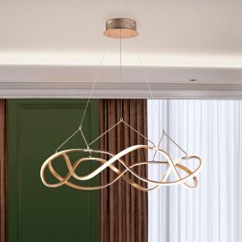 Pendule, Lustre suspendate - Lustra LED design ultra-modern, dimabila cu telecomanda, Molly auriu roze 80cm