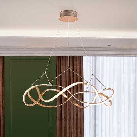 Pendule, Lustre suspendate - Lustra LED design ultra-modern, dimabila cu telecomanda, Molly auriu roze 80cm