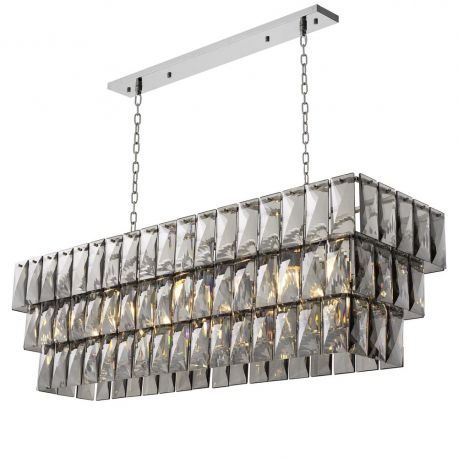 Candelabre, Lustre - Lustra suspendata design LUX Amazone Rectangular, nickel/ sticla fumurie