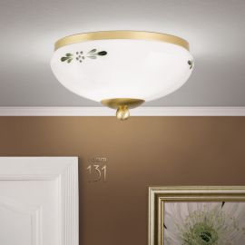 Plafoniere - Plafoniera clasica Landhaus 21cm alama satin/ sticla opal decor verde