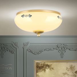Plafoniere - Plafoniera clasica Landhaus 28cm alama satin/ sticla champagne decor albastru