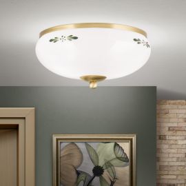 Plafoniere - Plafoniera clasica Landhaus 28cm alama satin/ sticla opal decor verde