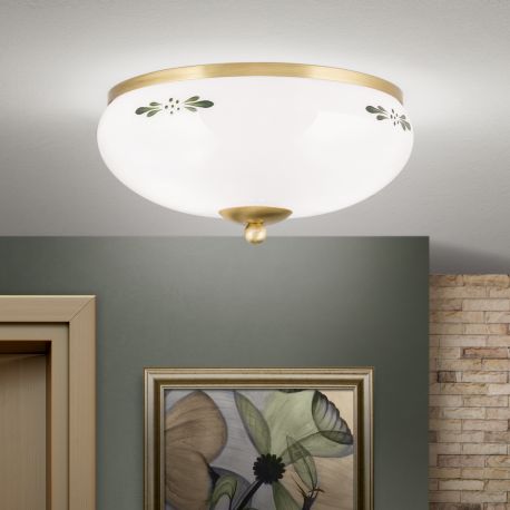 Plafoniere - Plafoniera clasica Landhaus 28cm alama satin/ sticla opal decor verde