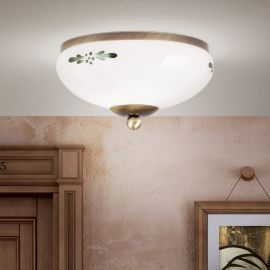 Plafoniere - Plafoniera clasica Landhaus Ø21cm alama antique/ sticla opal decor verde