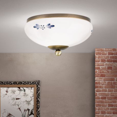 Plafoniere - Plafoniera clasica Landhaus 21cm alama antique/ sticla opal decor albastru