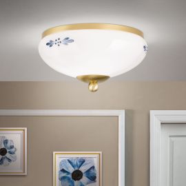 Plafoniere - Plafoniera clasica Landhaus Ø21cm alama satin/ sticla opal decor albastru