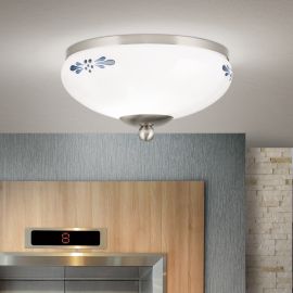 Plafoniere - Plafoniera clasica Landhaus Ø21cm crom satin/ sticla opal decor albastru