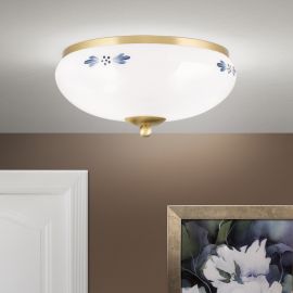 Plafoniere - Plafoniera clasica Landhaus 28cm alama satin/ sticla opal decor albastru
