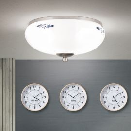 Plafoniere - Plafoniera clasica Landhaus 28cm crom satin/ sticla opal decor albastru