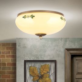 Plafoniere - Plafoniera clasica Landhaus 28cm alama satin/ sticla champagne decor verde