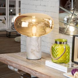 Veioze - Veioza / Lampa de masa design elegant Fungi alb/ chihlimbar