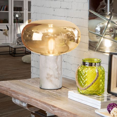 Veioze - Veioza / Lampa de masa design elegant Fungi alb/ chihlimbar