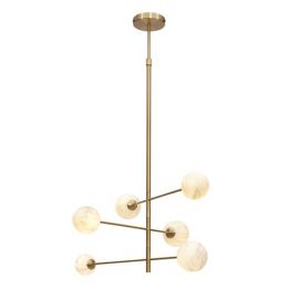 Candelabre, Lustre - Lustra cu 6 globuri din sticla cu aspect de marmura Carrara auriu