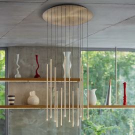 Candelabre, Lustre - Lustra cu 12 pendule LED design tubular FILO SP12 OTTONE
