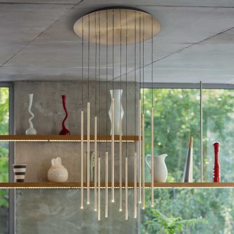 Candelabre, Lustre - Lustra cu 12 pendule LED design tubular FILO SP12 OTTONE