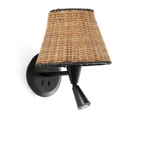 Aplice, corpuri de iluminat pentru pereti - Aplica de perete cu reader design natural din ratan SUMBA