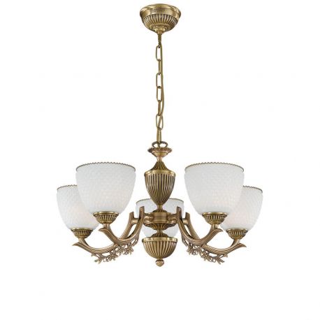 Candelabre, Lustre - Candelabru cu 5 brate clasic design italian din alama si sticla 8651