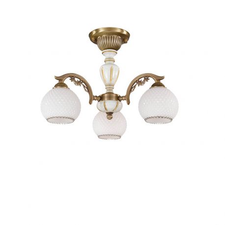Lustre aplicate - Lustra aplicata cu 3 brate clasic design italian din alama, sticla si lemn 8605