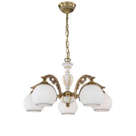Lustre aplicate - Candelabru cu 5 brate clasic design italian din alama, sticla si lemn 8605
