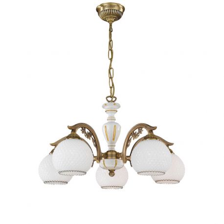 Lustre aplicate - Candelabru cu 5 brate clasic design italian din alama, sticla si lemn 8605