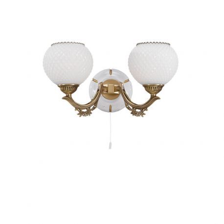 Aplice, corpuri de iluminat pentru pereti - Aplica clasic design italian din alama, sticla si lemn 8655